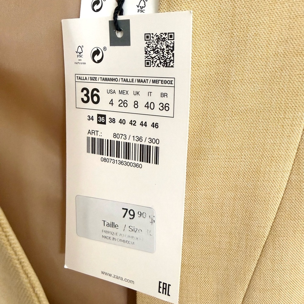 Zara Yellow Basic Blazer With Inverted Lapel Size… - image 11